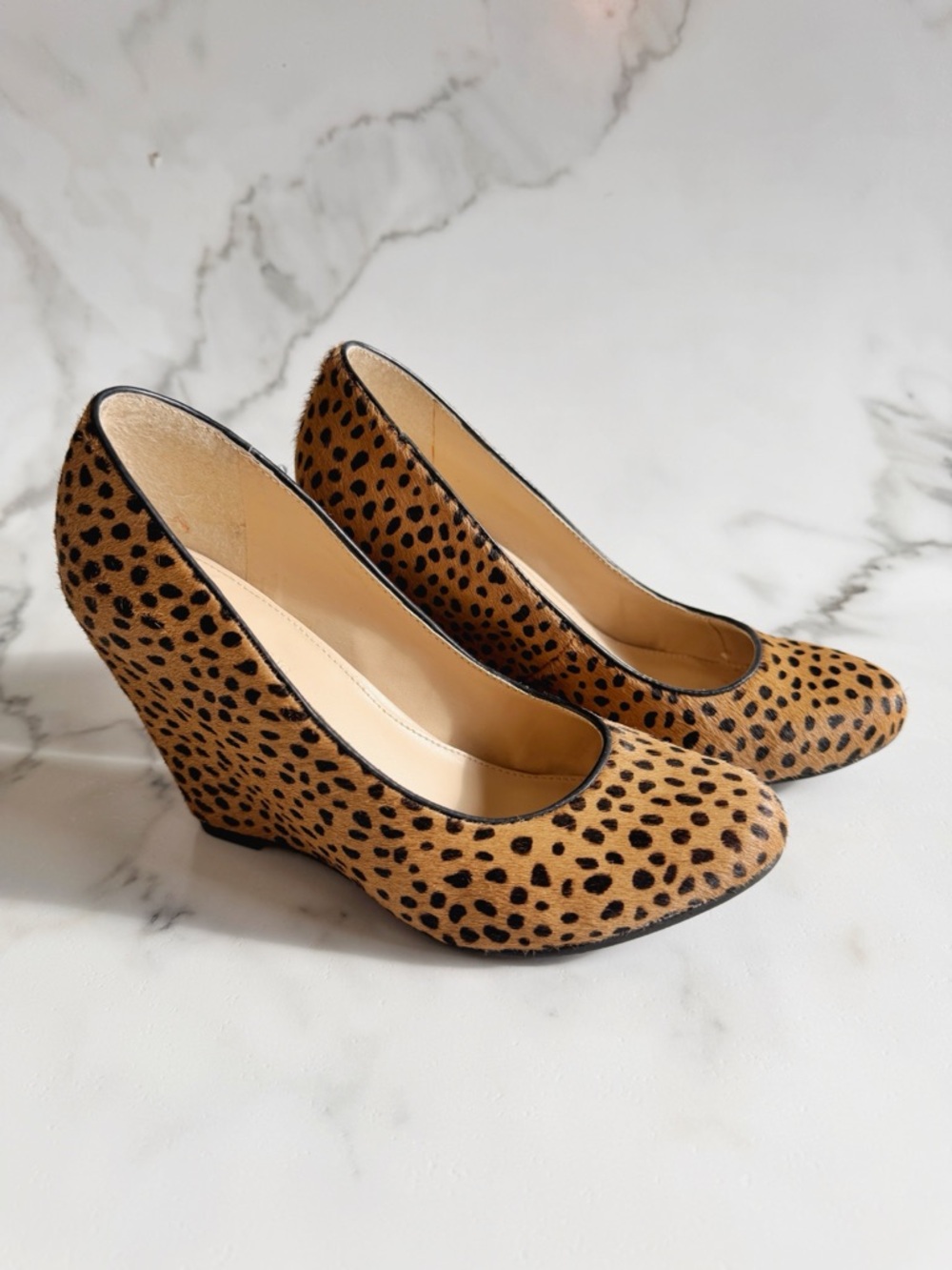 Vintage Banana Republic Pony Hair Leopard Print Wedge Pumps - Tan/Black 7.5